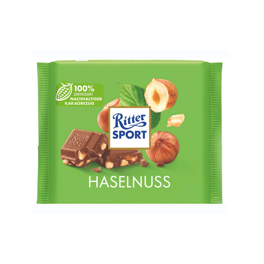 Ritter Sport Chocolate 12pk NUSS SPLITTER (MILK CHOCOLATE W CHOPPED HAZELNUTS)