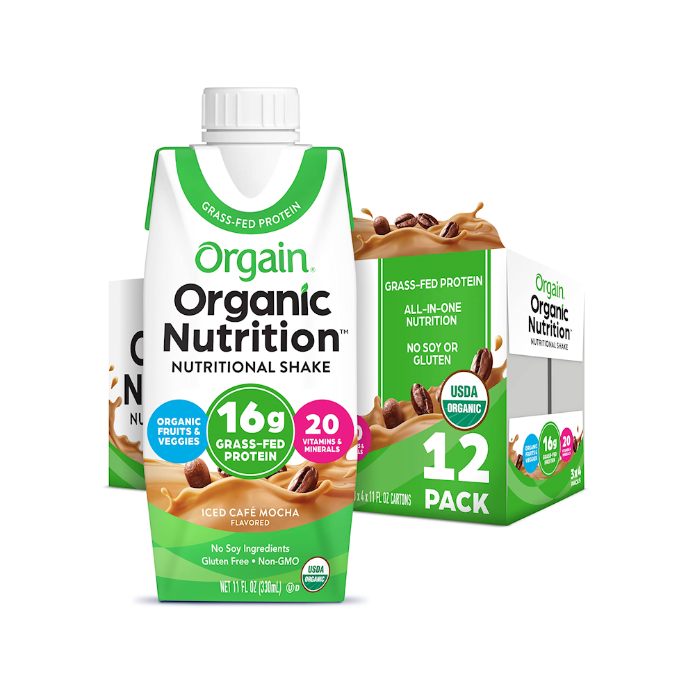 Orgain Organic Nutrition Shake, Grass Fed Protein, Iced Café Mocha 11oz, 12ct