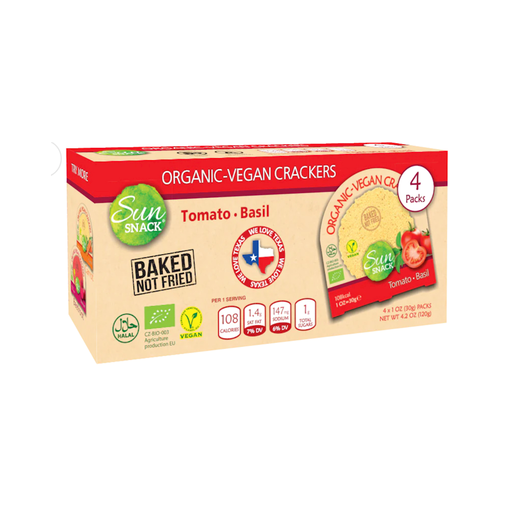 Sun Snack Organic-Vegan Crackers 12pk TOMATO-BASIL